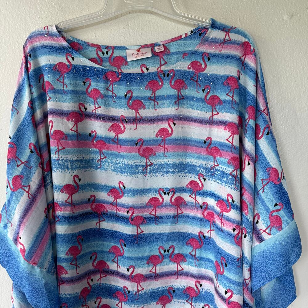 Quacker Factory Size 2x Flamingos Poncho Blouse - image 3